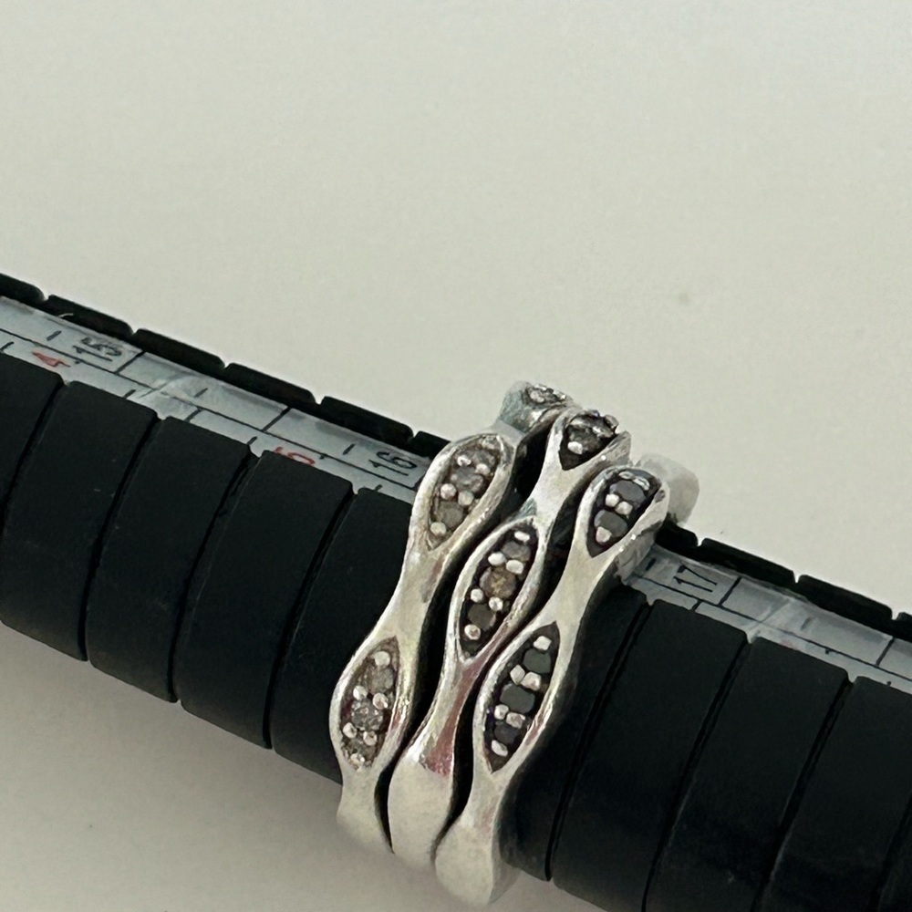 Sterling Silver Colored Diamond 3pc Stack Ring Se… - image 5
